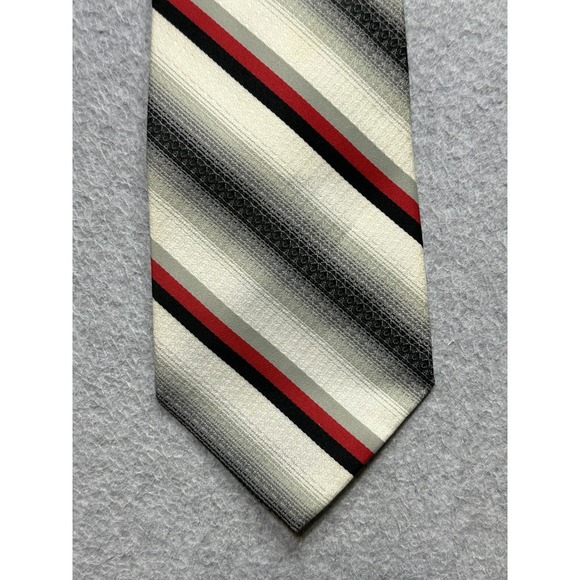 VINTAGE Regalon‎ Tie Necktie Neckwear Adult Gray Red Striped Designer USA Mens